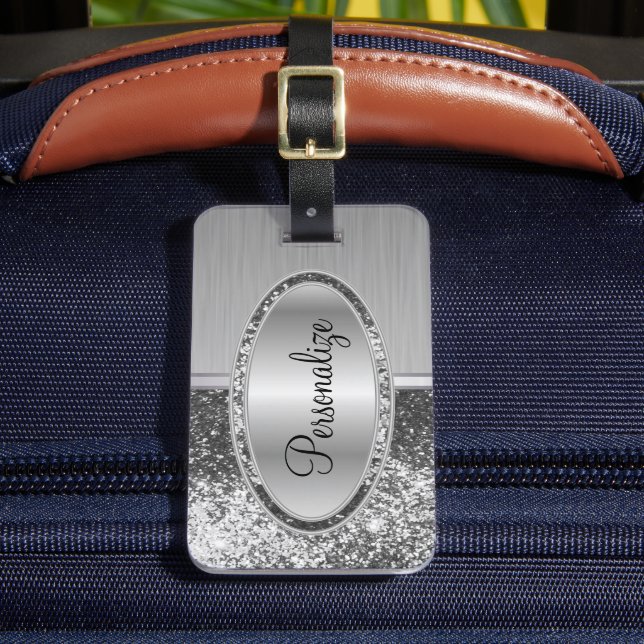 Silber-Glitzer und Metallpinsel Gepäckanhänger (Vorderseite Insitu 2)