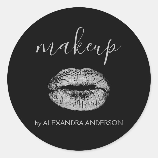 Silber-Glitzer und Sparkle-Lipstick-Makeup Runder Aufkleber (Vorderseite)