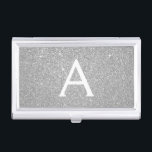 Silber-Glitzer und Sparklogramm Visitenkarten Dose<br><div class="desc">Silver Imitats Glitzer und sparkle Elegant Monogram Business Card Holder. Dieser Visitenkartenhalter kann so angepasst werden,  dass er Ihren Vor- und Erstnamen einbezieht.</div>