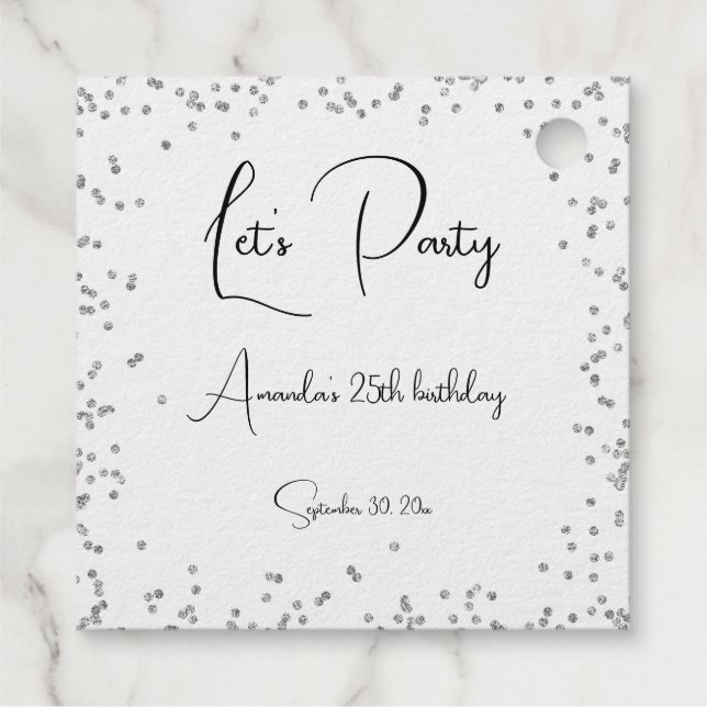 Silber Glitzern vollständig anpassbar Let's Party Geschenkanhänger (Rückseite)