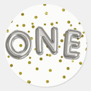 Silber Gold Ballons ONE 1. Geburtstag Partygeschen Runder Aufkleber
