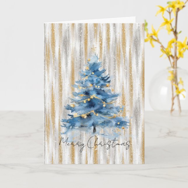 Silber Gold Blaue Weihnachtsbaum Karte (Gelbe Blume)
