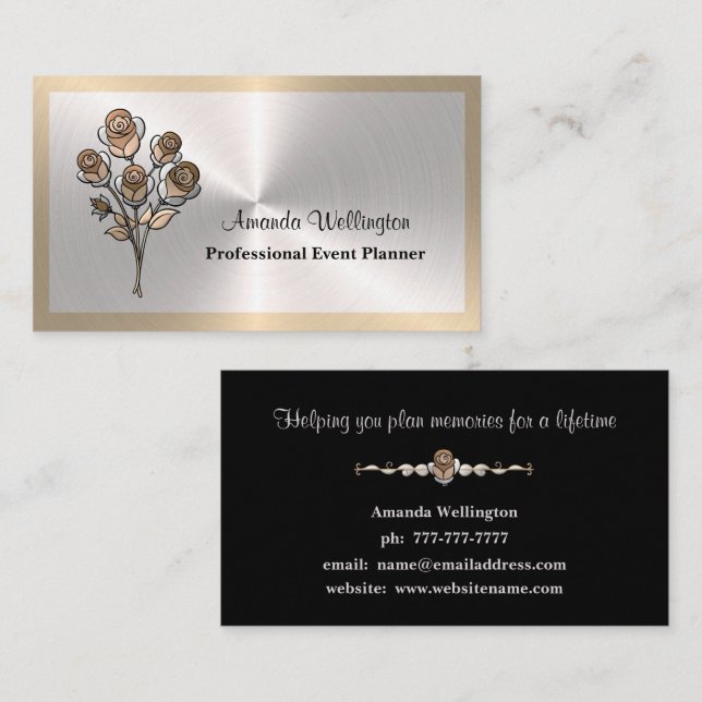 Silber & Gold Florale Eventplanerin Visitenkarte (Vorne/Hinten)