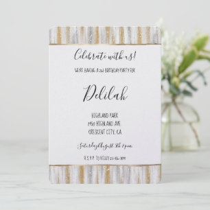 Silber Gold Glam Streifen Geburtstag Einladung