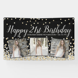 Silber-Gold-Konfetti-Fotocollage 21. Geburtstag Banner