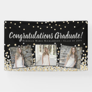 Silber-Gold-Konfetti-Fotocollage-Abschluss Banner