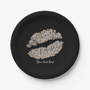 Silber Gold Lippen Faux Glanz Kuss Schönheit Make- Pappteller