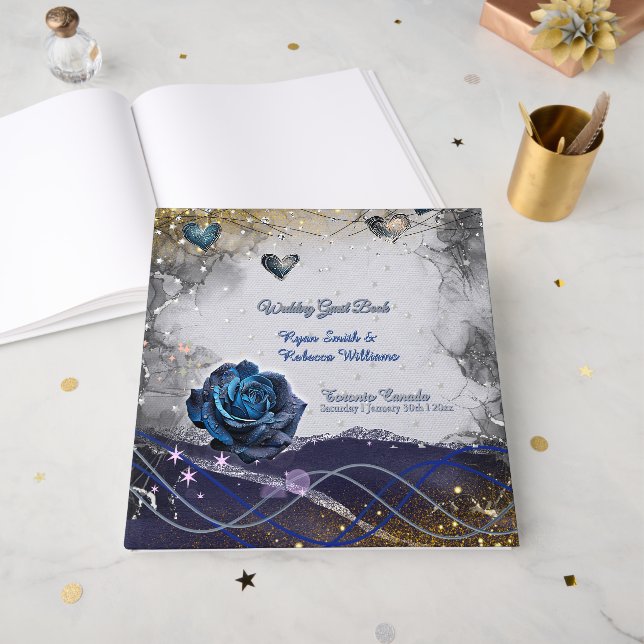 Silber Gold Navy Gästebuch Hochzeit (Vorderseite offen)