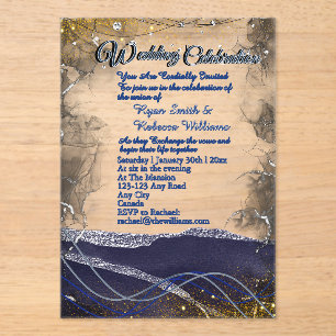 Silber Gold Navy Klare Acryl-Hochzeits-Einladung Acryleinladungen