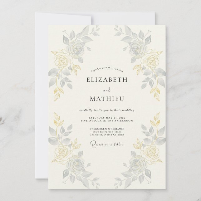 Silber-Gold-Rebe-Hochzeit Einladung (Vorderseite)