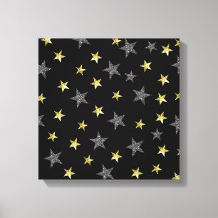 Silber & Gold Sterne Schwarze Hollywood Star Party Leinwanddruck