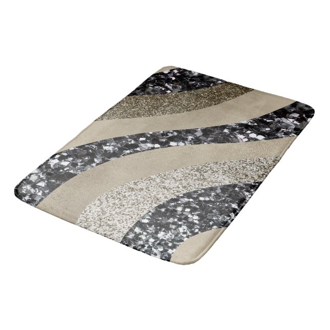 Silber Gold Welle Glitter Glam 1  Badematte (Schrägansicht)