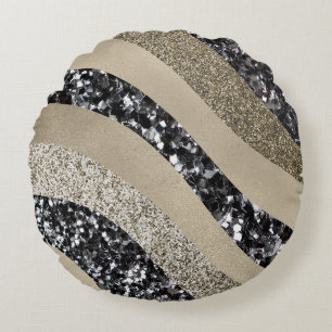 Silber Gold Welle Glitter Glam 1  Rundes Kissen