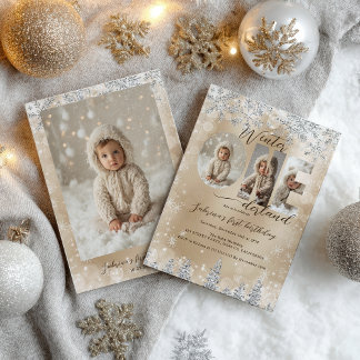 Silber-Gold-Winter-ONEderland-Foto-Erstgeburtstag Einladung