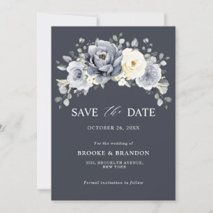 Silber Grau Elfenbein Floral Winter Rustikale Hoch Save The Date