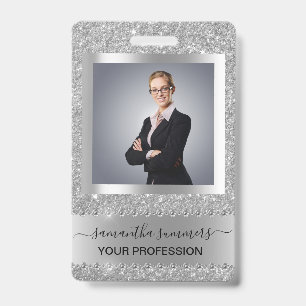 Silber-Grau-Glitzer-Look-Bling-Diamant-Business Ausweis