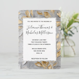 Silber Grau Goldene Blätter Hochzeit Einladung