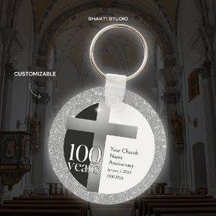 Silber-Grau-Kirche 100-Jahr-Jubiläum Personalized Schlüsselanhänger