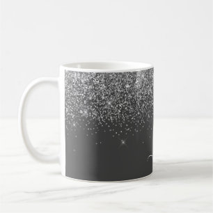 Silber-Grau-Mädchen-Glitzer-Monogramm-Name Kaffeetasse