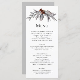 Silber, Grau, rostbraune Winter Botanische Hochzei Menükarte