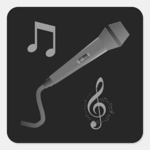 Silber-graue handgezeichnete Mikrofonmusiknoten Quadratischer Aufkleber