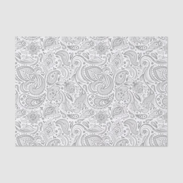 Silber-Graue und weiße Blütenmuster Seidenpapier (Vorderseite)