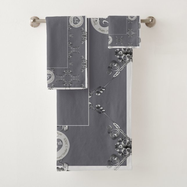 Silber & Gray Badetuch zum 25. Jahrestag Badhandtuch Set (Insitu)