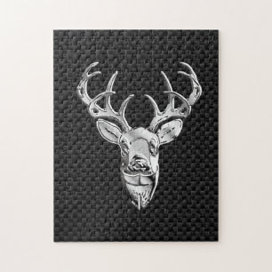 Silber Hirsch Design auf Carbon Fibre Style Print Puzzle
