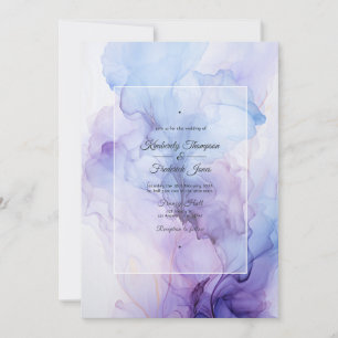 Silber, Icy Blue und Lilac Tinte Wedding Einladung
