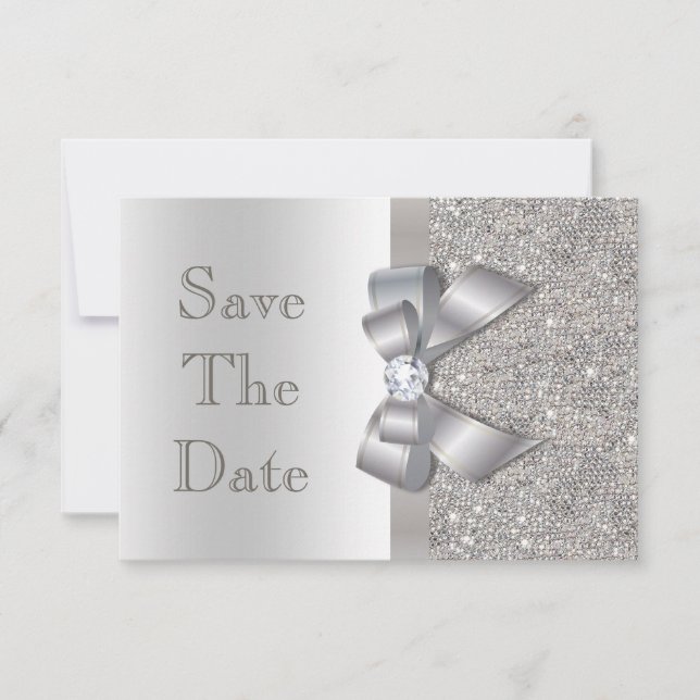 Silber-Imitate - Bow & Diamonds Save the Date (Vorderseite)