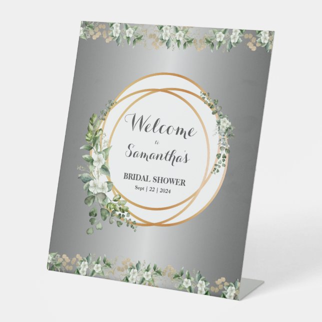 Silber-infundiertes botanisches Bliss-Brautparty Sockelschild (Vorderseite)