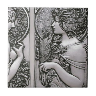 Silber ,Jugendstil ,Design, Frauen,Mucha,Schönheit Fliese