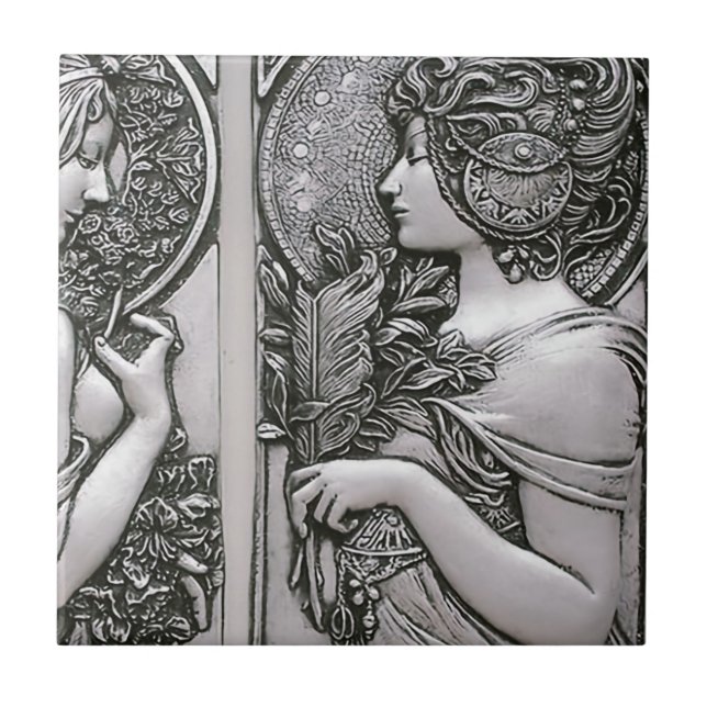Silber ,Jugendstil ,Design, Frauen,Mucha,Schönheit Fliese (Vorderseite)
