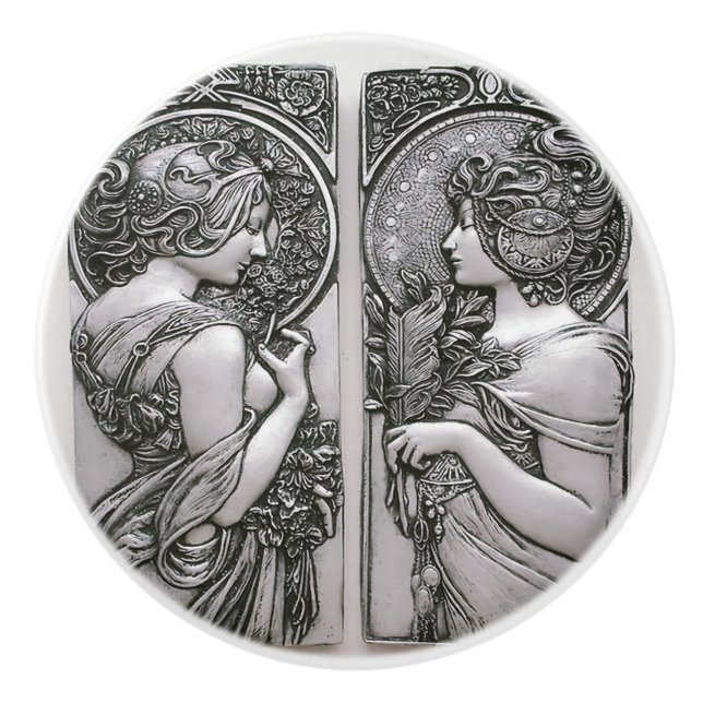 Silber ,Jugendstil ,Design, Frauen,Mucha,Schönheit Keramikknauf (Vorderseite)