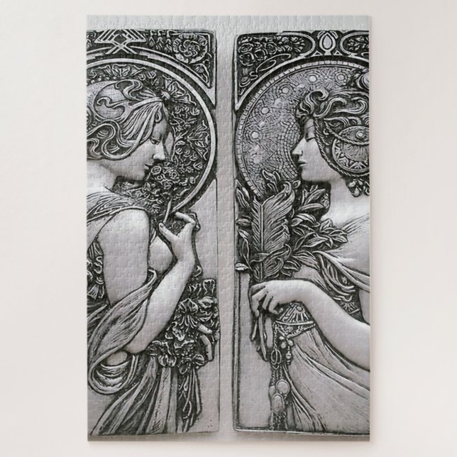 Silber ,Jugendstil ,Design, Frauen,Mucha,Schönheit Puzzle (Vertikal)