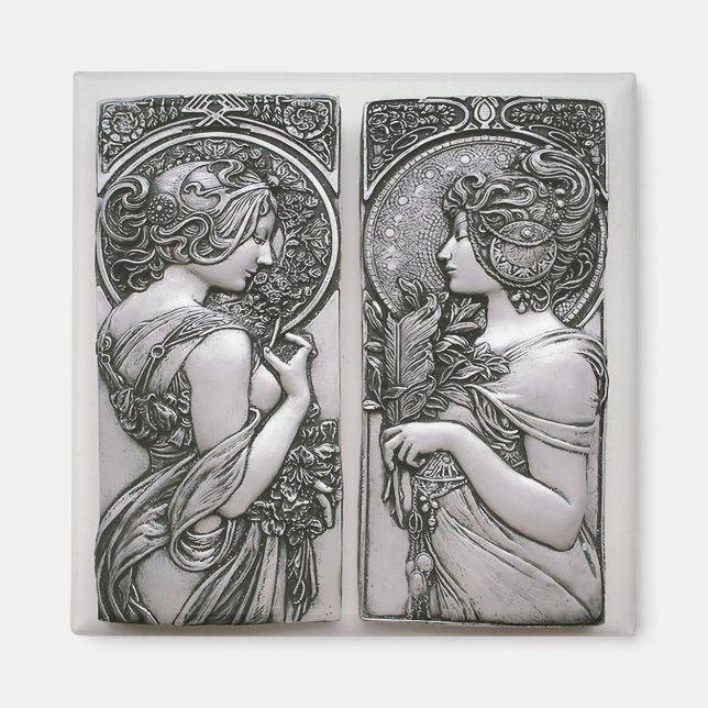 Silber ,Jugendstil ,Design, weibliche Zwillinge,Mu Magnet (Vorne)