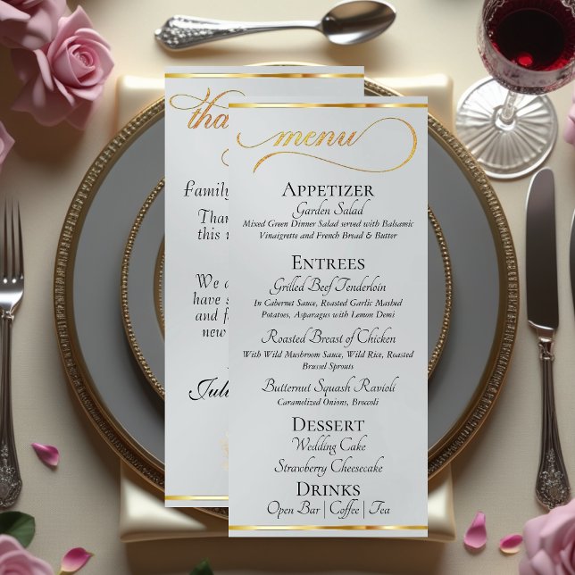 Silber - Kranz Monogramm & Danke Hochzeit Menükarte (Von Creator hochgeladen)