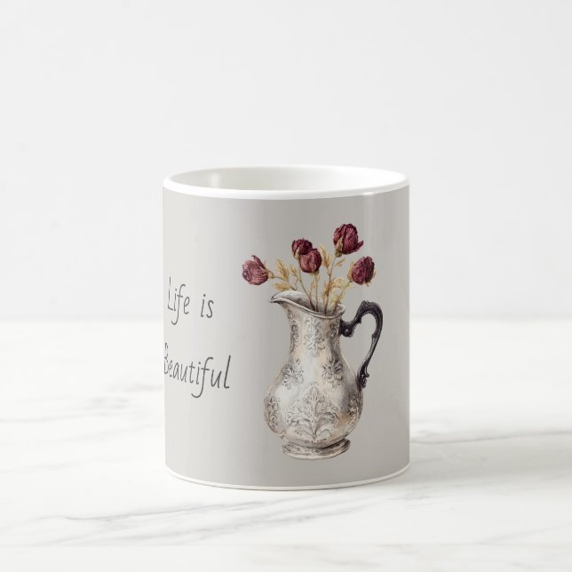 Silber-Krug-Vase rote Rosenblumen Kaffeetasse (Mittel)