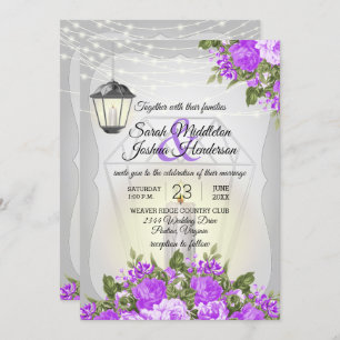 Silber Lanterns und Lila Blume Hochzeit Einladung