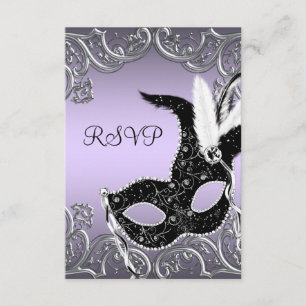 Silber-Lavendel- und Schwarz-Maskenball-Antwort RSVP Karte