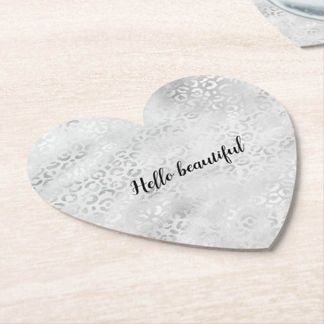 Silber Leopard Print personalisiert Untersetzer (angewinkelt)