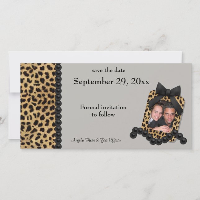 Silber Leopard und Schwarze Perlen Save the Date (Vorderseite)