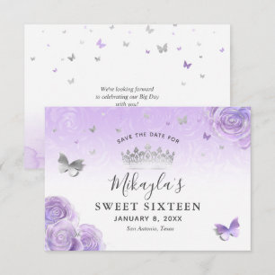 Silber Licht Lila Rosen Elegant Save The Date