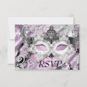 Silber-Lila-Funkel-Maske-Masquerade-Party-RSVP Einladung