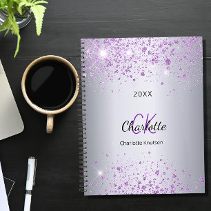 Silber-lila-glitzer-name monogramm 2023 planer