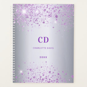 Silber-lila glitzernder Monogramm-Name Planer