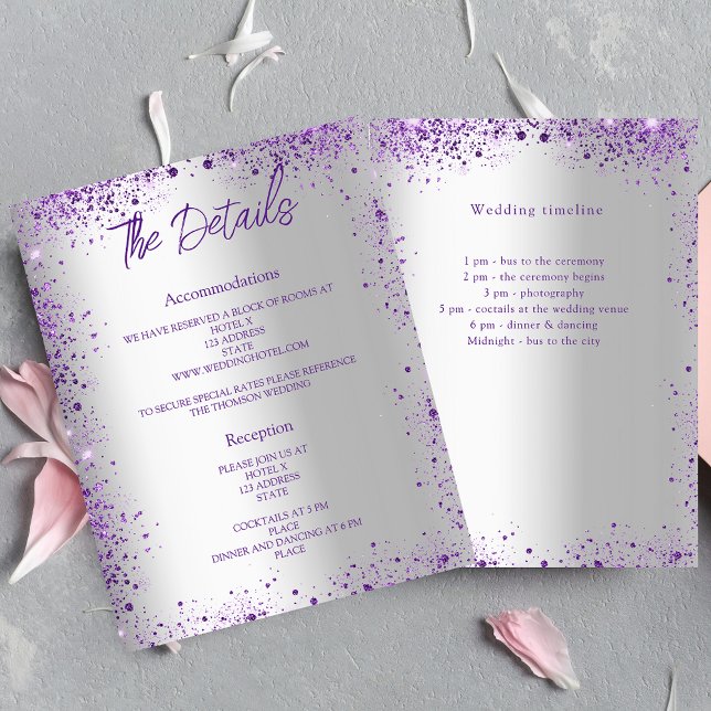 Silber-lila-violette Hochzeitsprogramm-Details (Von Creator hochgeladen)