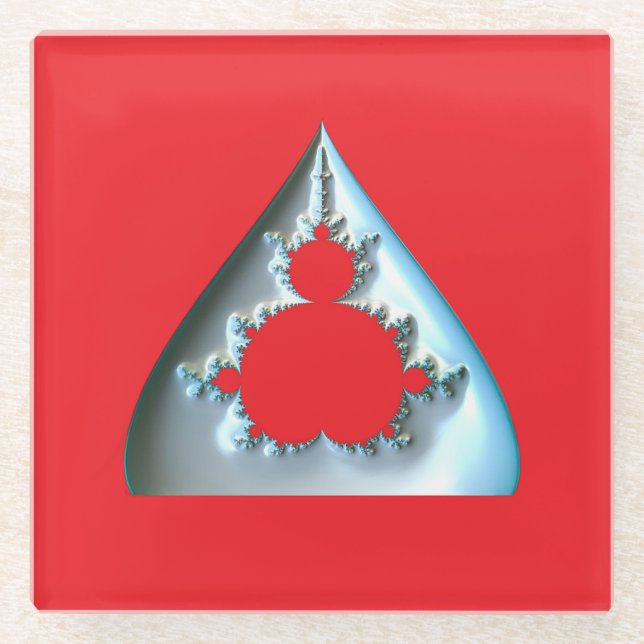 Silber-Mandelbrot auf rotem Hintergrund Glasuntersetzer (Vorderseite)