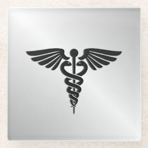 Silber Medical Caduceus Glasuntersetzer