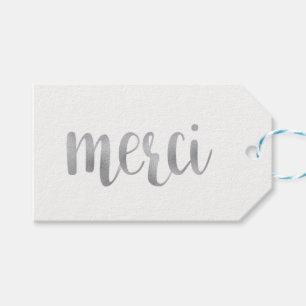 Silber "merci" bevorzugt Tags, Folie, horizontal Geschenkanhänger